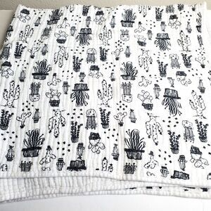 Chick Pea Baby Blanket Cactus Plants 2ply Muslin White Black Quilt Lovey Soft